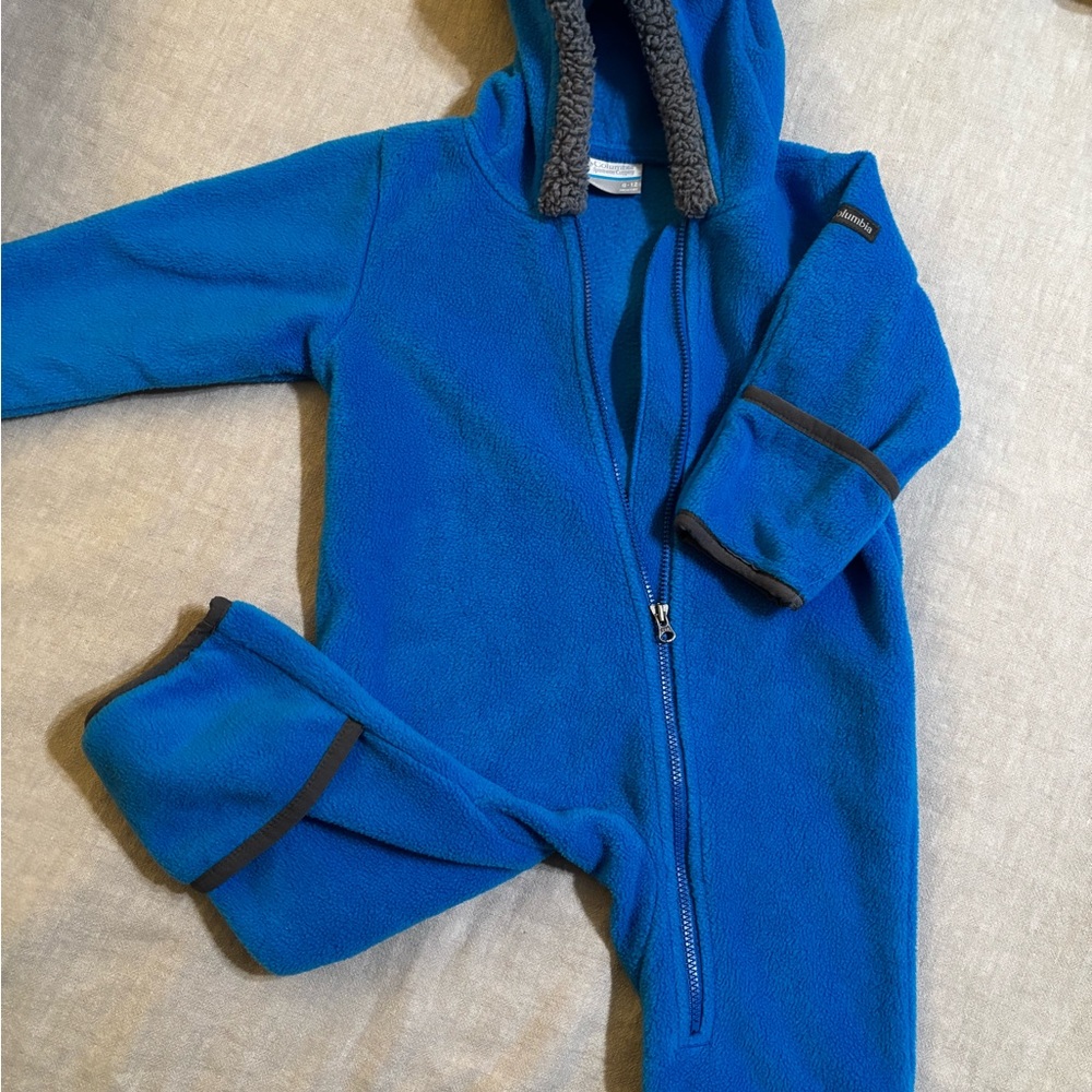 Columbia Fleece Baby Onesie in Vibrant Blue with Gray Trim